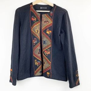 MILLMA'S 100% Alpaca Aztec Embroidered Black Cardigan Size M
